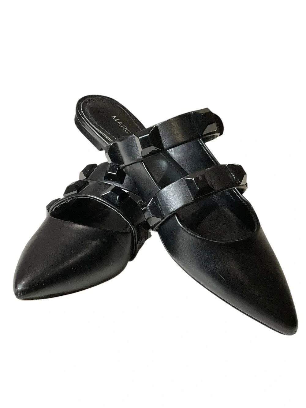 Marc Fisher Searli Black Pointed-Toe Studded Flat Slip-On Mules 6.5 - Picture 2 of 12